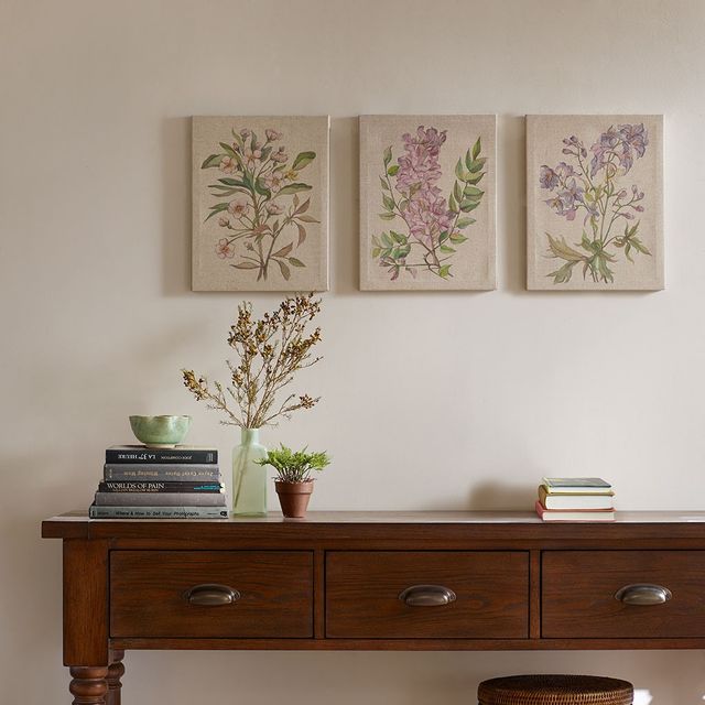 Olliix by Madison Park Linen Botanicals 3 Piece Multicolor Printed Linen Canvas Set-4
