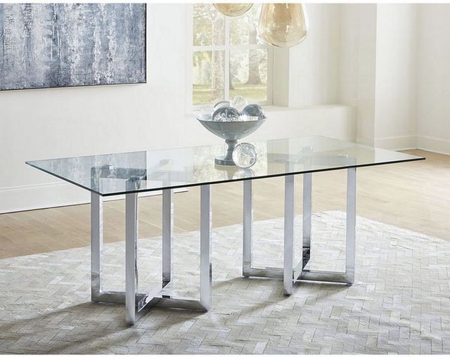 Modus Furniture Amalfi Glass Top Rectangular Dining Table with Double Pedestal Chrome Base-1