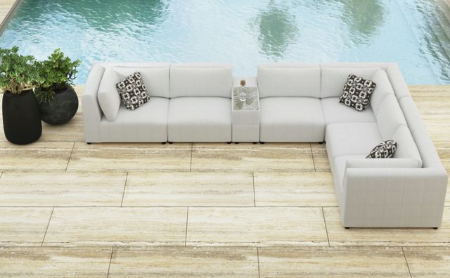 Elements International Zandara 7-Piece Beige Fabric Outdoor Sectional-1