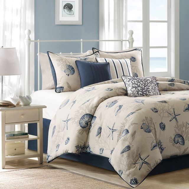 Olliix by Madison Park Bayside 7 Piece Blue King Comforter Set-1
