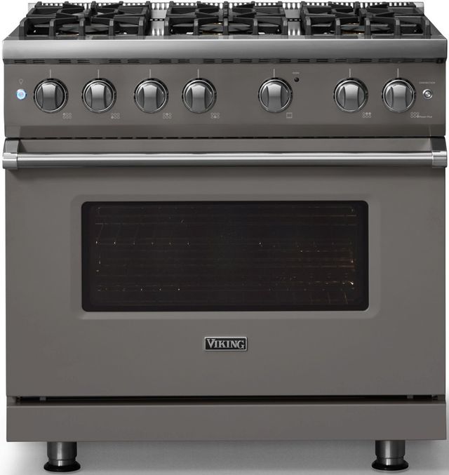 Viking® 5 Series 36" Damascus Gray Pro Style Gas (NG) Range with Polished Chrome Trim-3