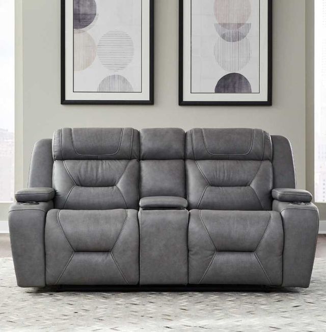 Liberty Furniture Chapman Aline Blue Gray Leather Power Reclining Loveseat with Console-2