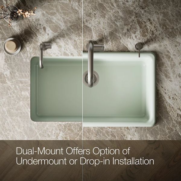 KOHLER® Iron/Tones® Aspen Green 33" Top/Undermount Single-Bowl Kitchen Sink-4