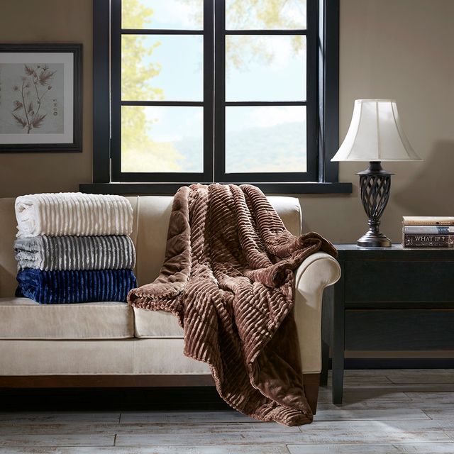 Olliix by Premier Comfort Parker Brown Corduroy Plush Down Alternative Throw-2