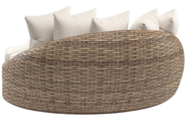 Sunset West Havana Aged Tobacco Resin Wicker Round Outdoor Daybed with Canvas Flax Cushion-2