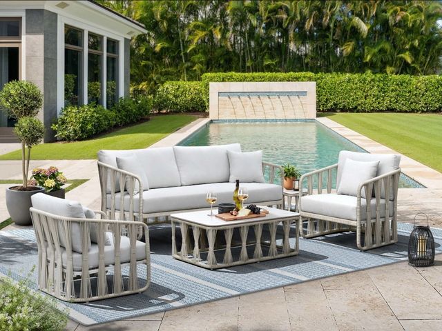 Intercon Alexa White Aluminum/Stone Seating Side Table-1