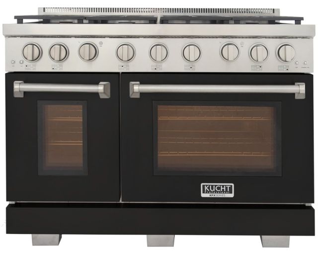 Kucht Professional KFX Series 48" Stainless Steel Pro Style Natural Gas Range with Black Door and True Simmer Burners-0