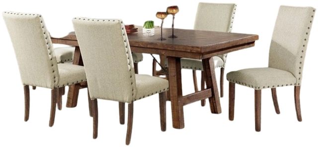 Elements International Jax 7-Piece Cherry/Cream Upholstered Dining Table Set-0