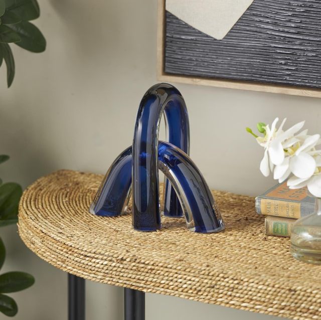 Deco Marche 2-Piece Blue Glass Abstract Overlapping Arch Decorative Sculpture Set with Clear Accents-3