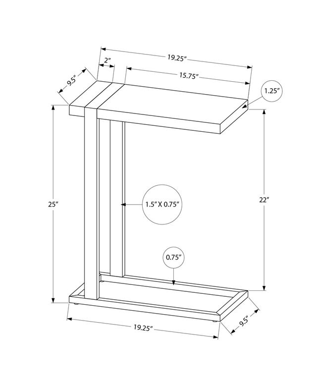Monarch Specialties Inc. Mango Wood-Look C-Shaped Accent Table with Shelf-2