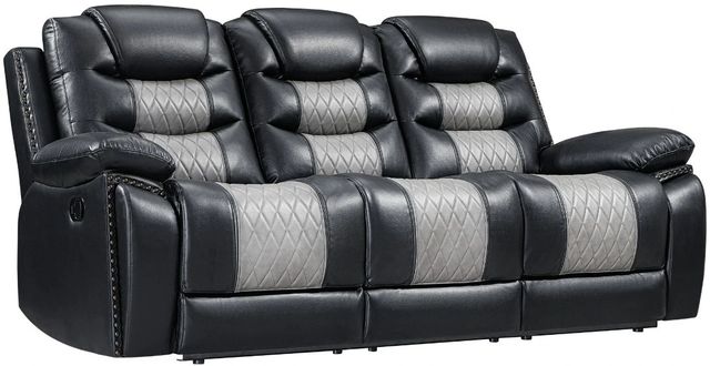 New Classic® Home Furnishings Nikko Black/Gray Manual Dual Reclining Sofa-0