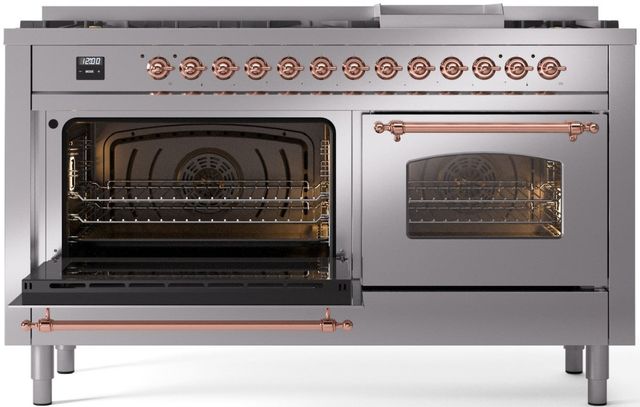 Ilve® Nostalgie II Series 60" Stainless Steel Pro Style Dual Fuel Range-2
