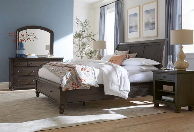 aspenhome® Cambridge Cracked Pepper Queen Sleigh Storage Bed-1