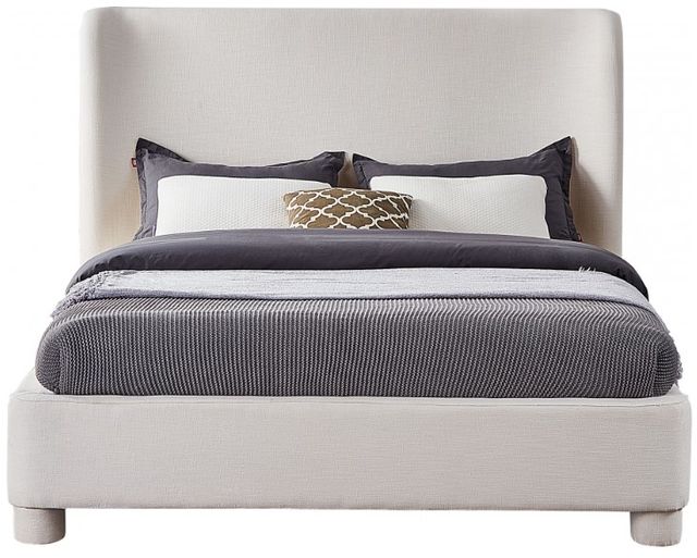 Meridian Furniture Penny Cream King Linen Textured Upholstered Panel Bed-1