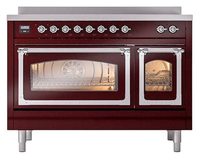 Ilve® Nostalgie II Noblesse 48'' Burgundy Pro Style Induction Range with Chrome Trim-1