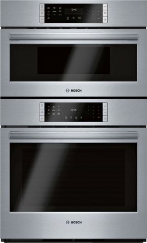 Front view of the Bosch® 800 Series 30" Stainless Steel Oven/Micro Combo Electric Wall Oven
