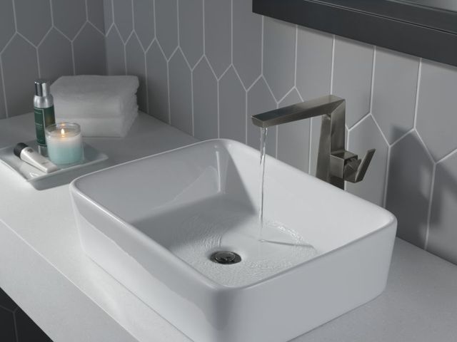 Delta Trillian™ Lumicoat® Black Stainless 10" Single Handle Mid-Height Bathroom Faucet-2