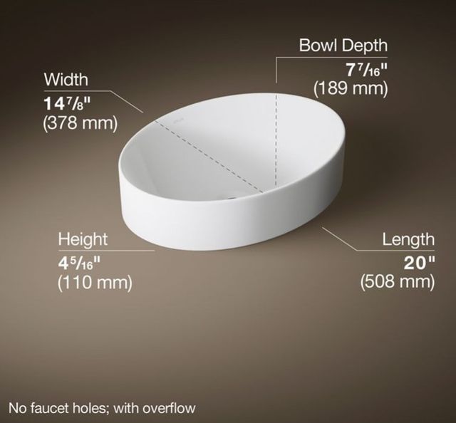 Kohler Vox® White 20" Oval Vessel Bathroom Sink-3