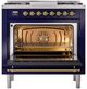 Ilve® Nostalgie II Noblesse 36'' Midnight Blue Pro Style Dual Fuel Range with Brass Trim-2