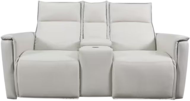 Bassett® Furniture Club Level Chauncey Vanilla Leather Power Reclining Loveseat with Console-1