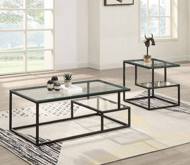 Homelegance® Elyria Glass Top End Table with Black Base-1