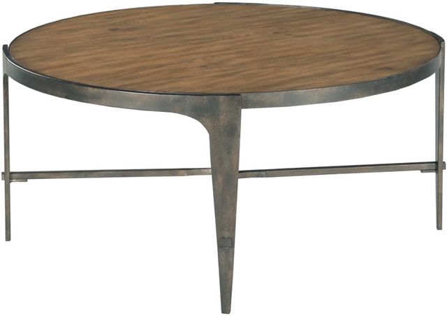 Hammary® Olmsted Rustic Oak Round Coffee Table with Black Base-3