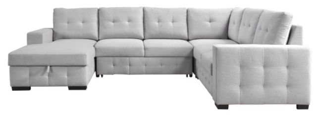Mazin Furniture Geneva 4-Piece Light Gray Left-Arm Facing Pullout Sleeper Sectional and Storage Chaise-3