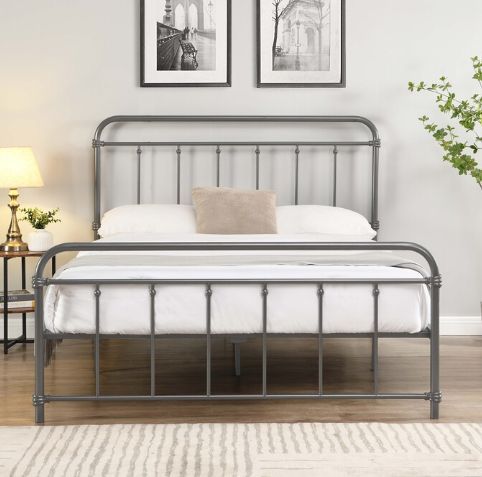 Milton Greens Stars Dark Gray Full Metal Farmhouse Classic Platform Bed-2