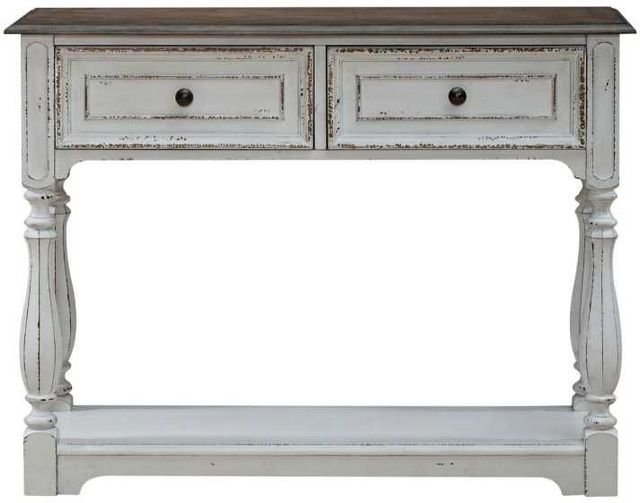 Liberty Furniture Magnolia Manor Weathered Bark Hall Console with Antique White Base-2