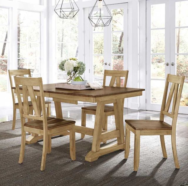 Liberty Furniture Lindsey Farm 5-Piece Brown/Natural Trestle Dining Table Set-1