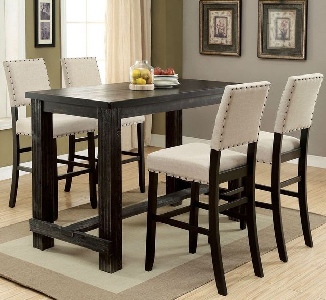 Furniture of America® Sania 5-Piece Antique Black/Beige Bar Table Set-1