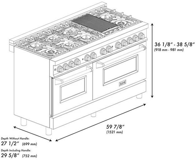 ZLINE 60" Satin Stainless Steel Pro Style Dual Fuel Range-2