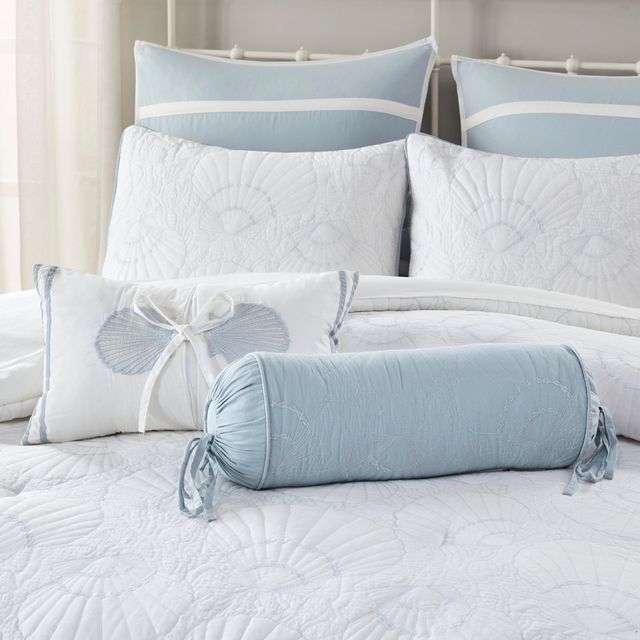 Olliix by Harbor House Blue Crystal Beach Quilted Bolster Pillow-2