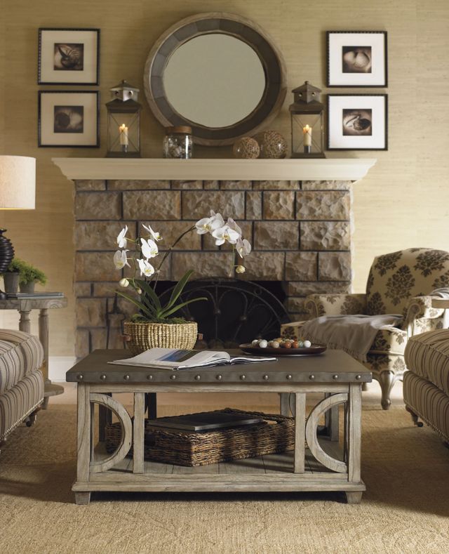 Lexington Home Twilight Bay Wyatt Hammered Stainless Steel Top Cocktail Table with Taupe Gray Base-3