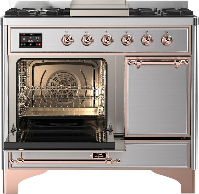 Ilve® Majestic III 40" Stainless Steel Pro Style Dual Fuel Liquid Propane Range with Solid Door and Copper Trim-2