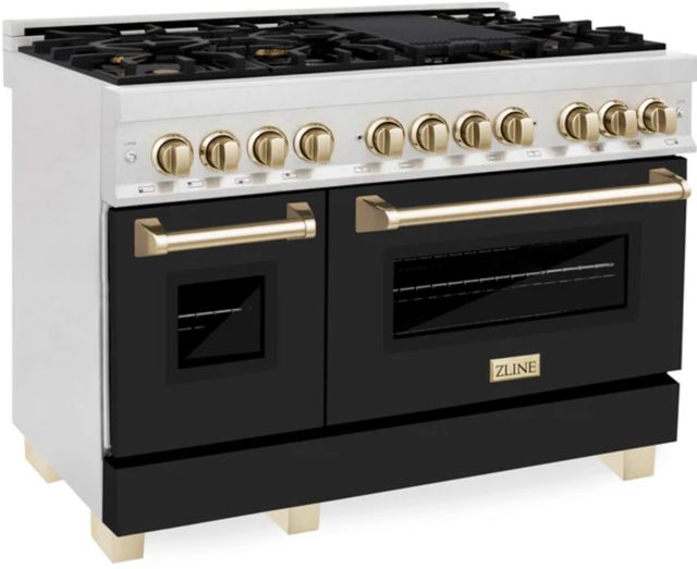 ZLINE Autograph Edition 48" Satin Stainless Steel Pro Style Dual Fuel Range with Black Matte Door-3