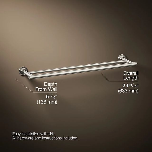 KOHLER® Purist® Vibrant Polished Nickel 24" Double Towel Bar-2