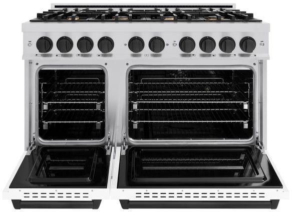 ZLINE Classic Series Autograph Edition 48" Stainless Steel Pro Style Dual Fuel Range with White Matte Door and Matte Black Accents-3