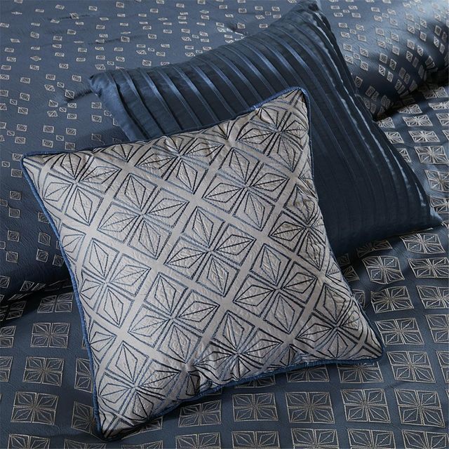 Olliix by Madison Park Biloxi 7 Piece Navy Queen Comforter Set-3