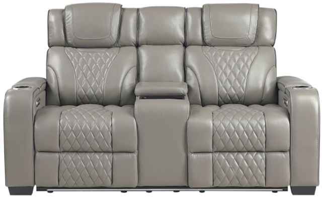 Homelegance® Apex Gray Double Power Reclining Console Loveseat-2