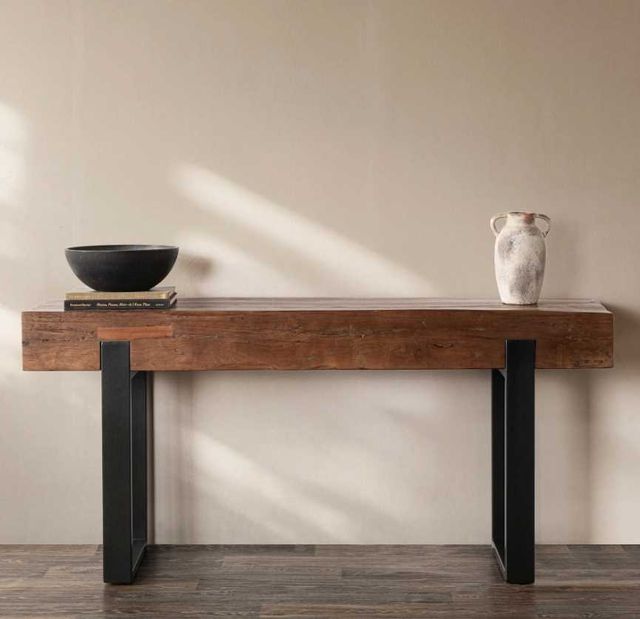 Classic Home Duarte Rustic Brown 60" Console Table with Black Base-1