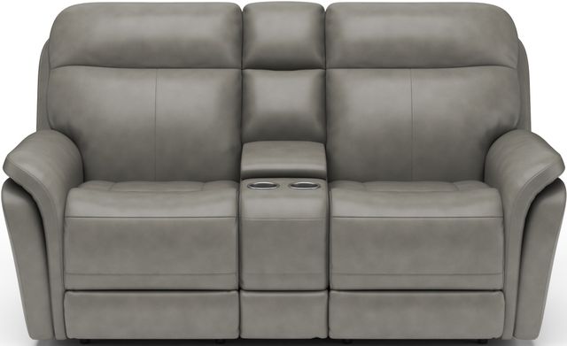 Flexsteel® Zoey Gray Power Reclining Loveseat with Console and Power Headrests-1