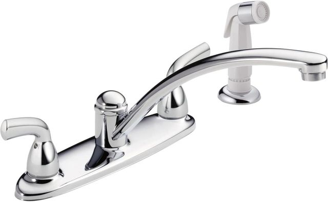 Delta Foundations® Chrome Two Handle Kitchen Faucet with Spray-0