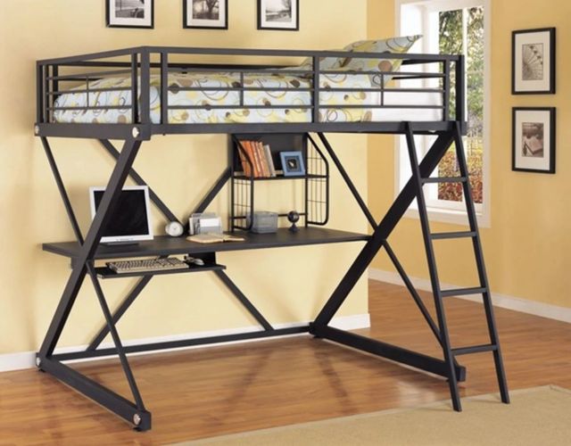 Powell® Z Bedroom Black Full Loft Study Bunk Bed-1