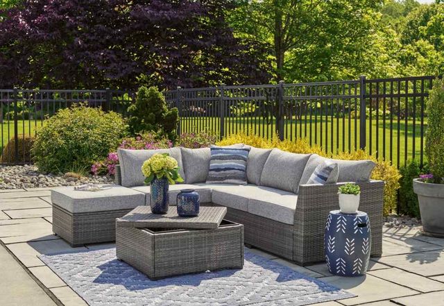 Signature Design by Ashley® Petal Road 4-Piece Gray Aluminum/Fabric Outdoor Conversation Set-5