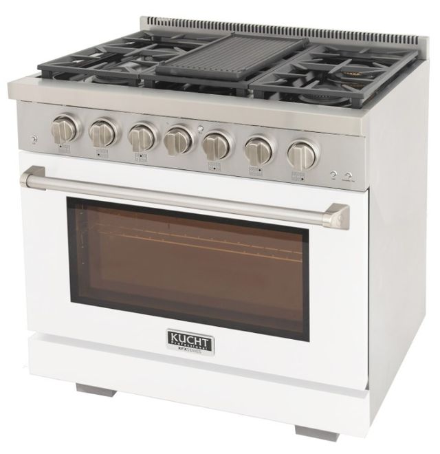 Kucht Professional KFX Series 36" Stainless Steel Pro Style Liquid Propane Gas Range with White Door and True Simmer Burners-3