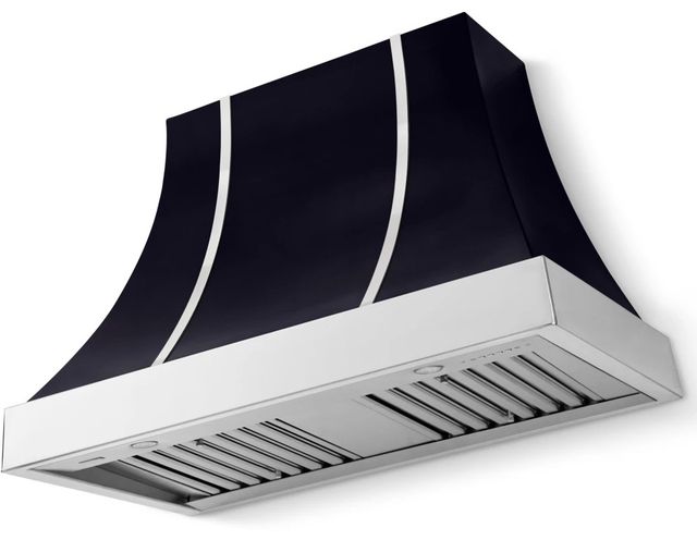 La Cornue CornuFé Cascade 44" Matte Black Wall Mounted Range Hood with Polished Chrome Trim-0