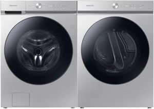 front view of the Samsung Bespoke 8700 Series Silver Steel Front Load Laundry Pair