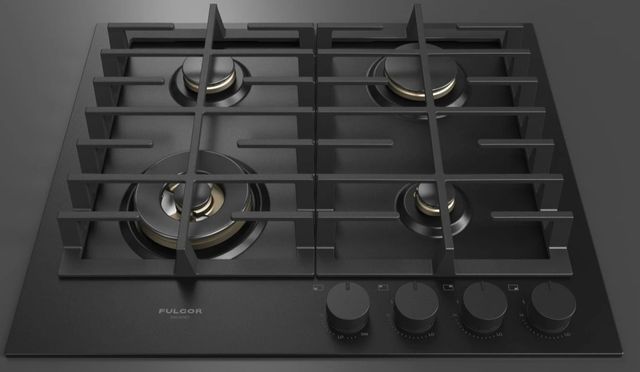 Fulgor Milano Matteo 400 Series 24" Matte Black Porcelain Gas Cooktop with Matte Brass Burners-3