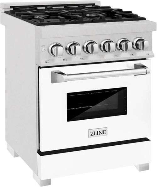 ZLINE Legacy 24" Satin Stainless Steel Pro Style Dual Fuel Range with White Matte Door-2